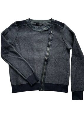 Banana Republic Knit Moto Jacket Faux Leather Trim Asymmetrical Zip Black & Gray